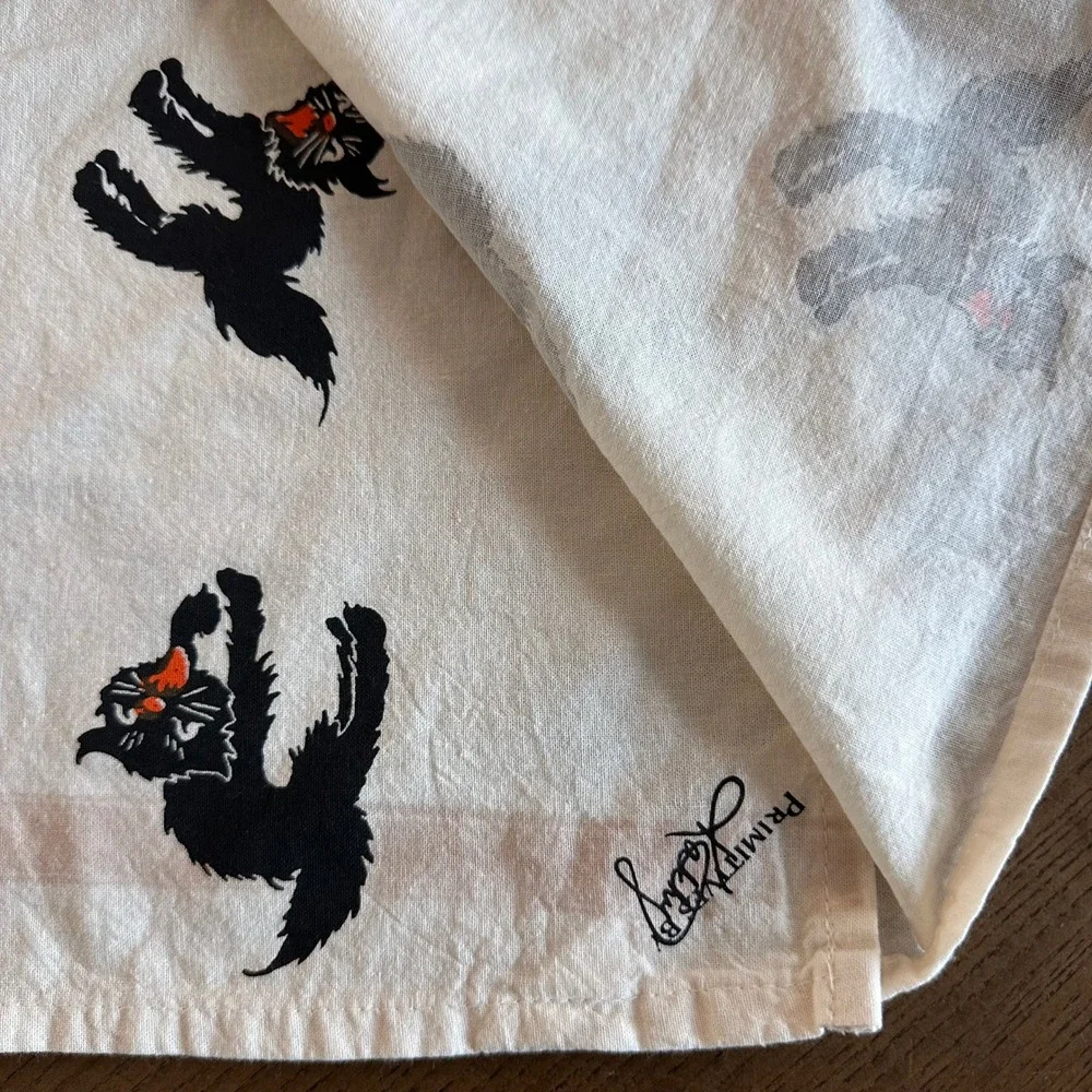 Primitives by Kathy Halloween Kitchen Towel Vtg Style Pumpkin Black Cat Cotton